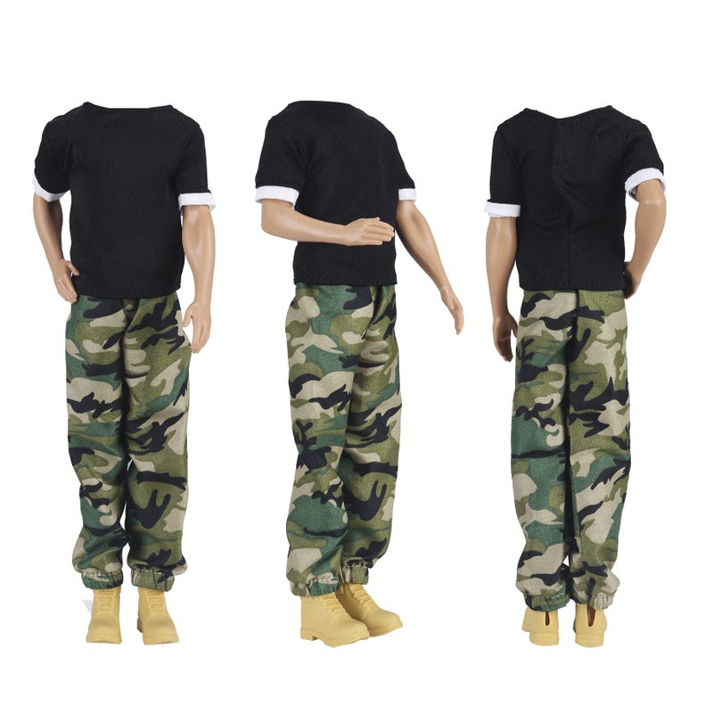 E-TING 3 Sets Doll Casual Wear Clothes Overalls Jacket Pants Outfits with 3 Pair Shoes for 12 Inches Dolls - Image 3